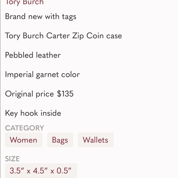 NWT Tory Burch Carter Zip coin case style 61448 - Picture 8 of 8